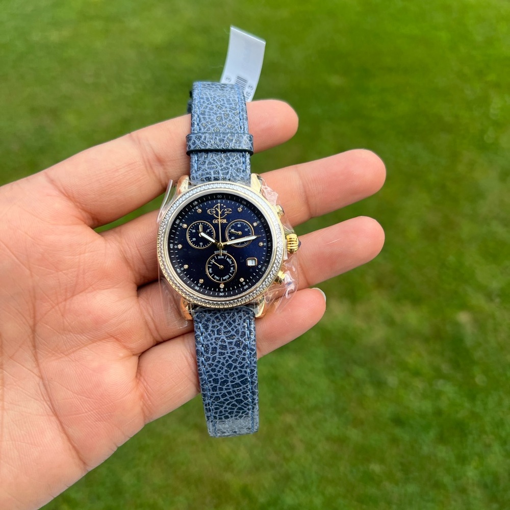 GV2 BY GEVRIL Marsala Sparkle Quartz Diamond Blue Dial Ladies Watch new with box